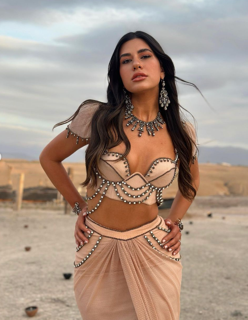 Sibil Çetinkaya wearing Zeynep Tosun Couture for a wedding in Marrakesh
